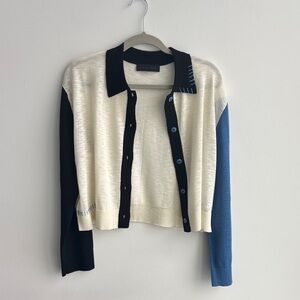 Zara Cream and Navy Cropped Colorblock Cardigan
